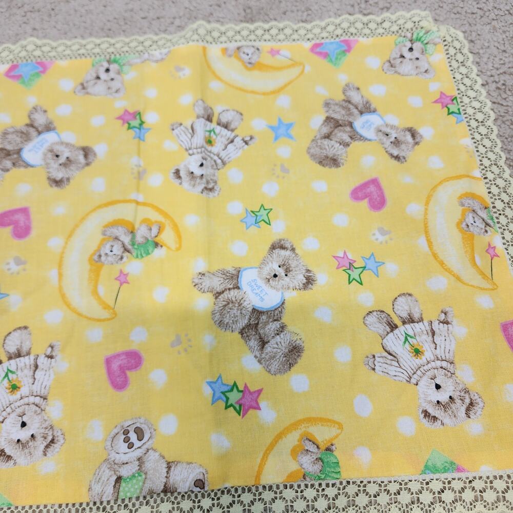 Boyds Bear Pillow Shams 16x12 Star Moon Yellow Lace Trim Cotton Handmade Nursery